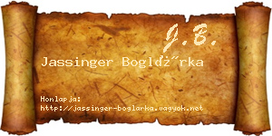 Jassinger Boglárka névjegykártya